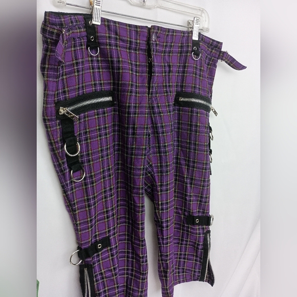 TRIPP NYC Purple Black Plaid Capris Zipper Punk,Goth,Grunge,Gorpcorp(#1,568) - Picture 9 of 11